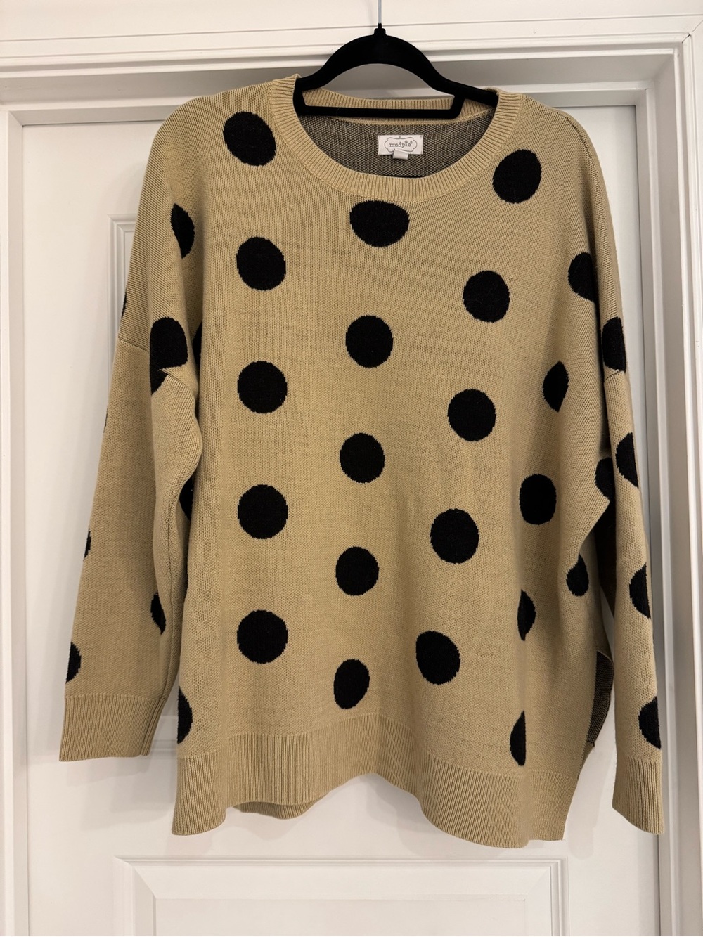 Mud Pie Polka Dot Crewneck Sweater - Beige with Black Dots